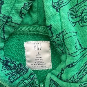 GAP Toddler Hoodie in Green with Blue Tractor Design